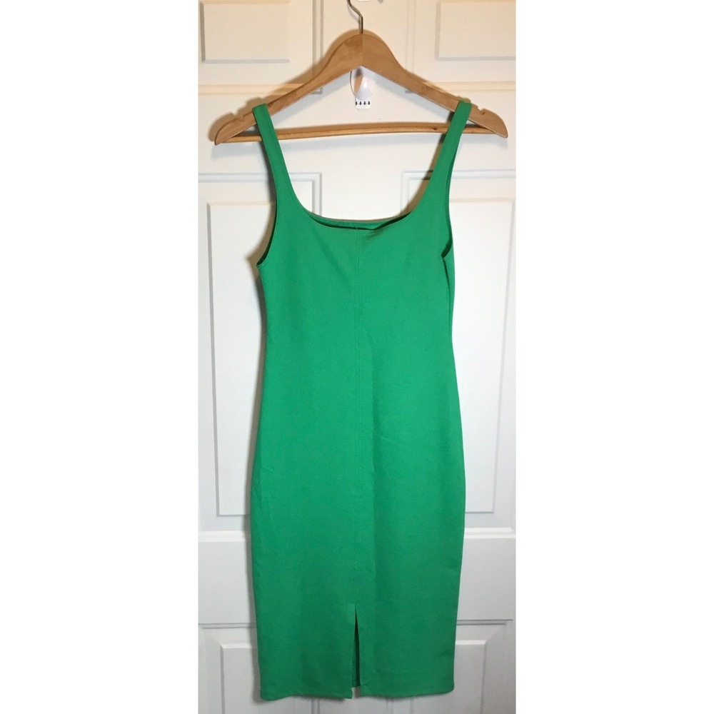 Zara Green Bodycon Midi Dress Scoop Neck Sleeveless Back Slit 5644/866 Size M - Picture 2 of 5
